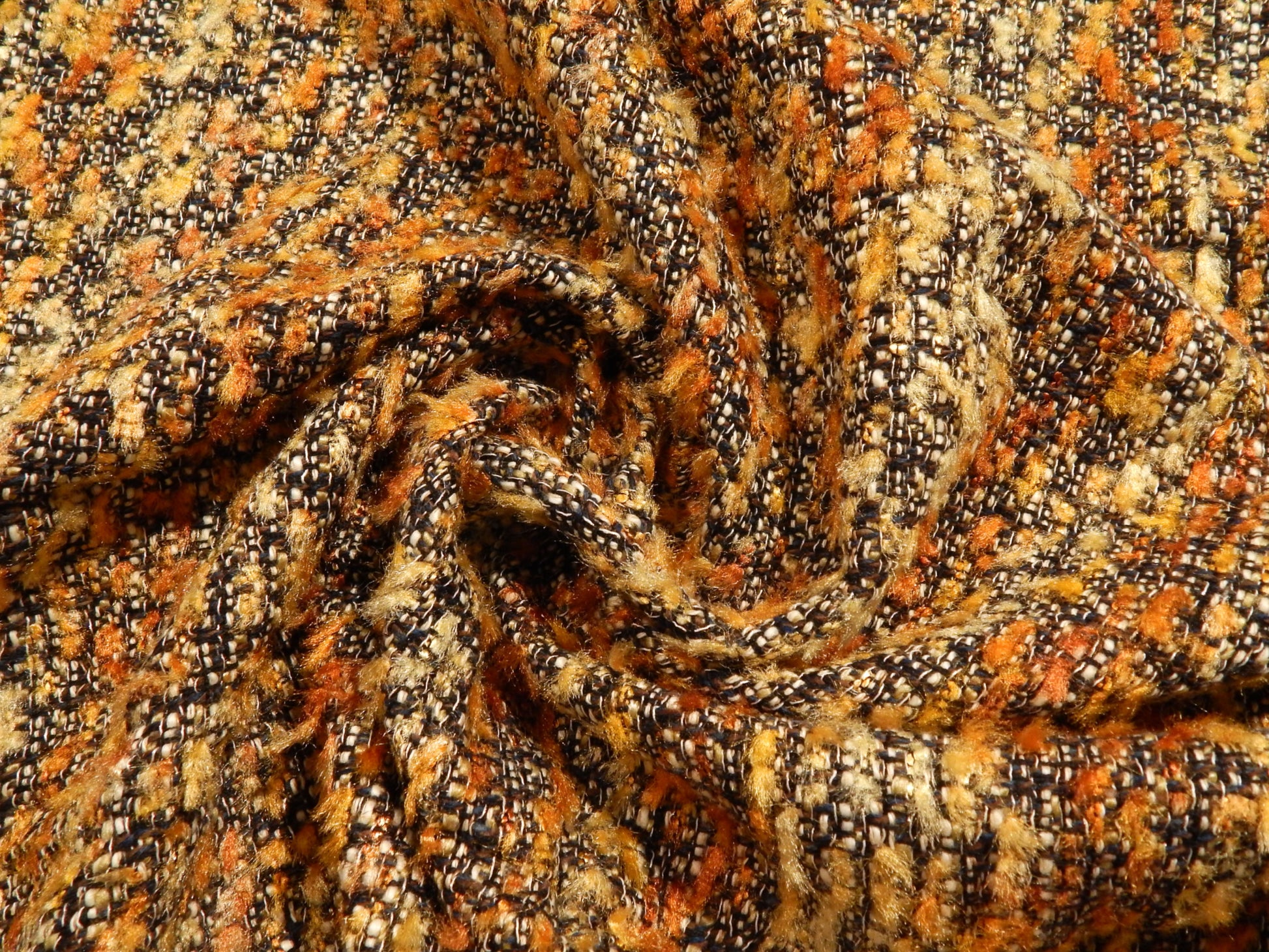yellow gold brown navy black wool boucle tweed wool deadstock italian designer fabric