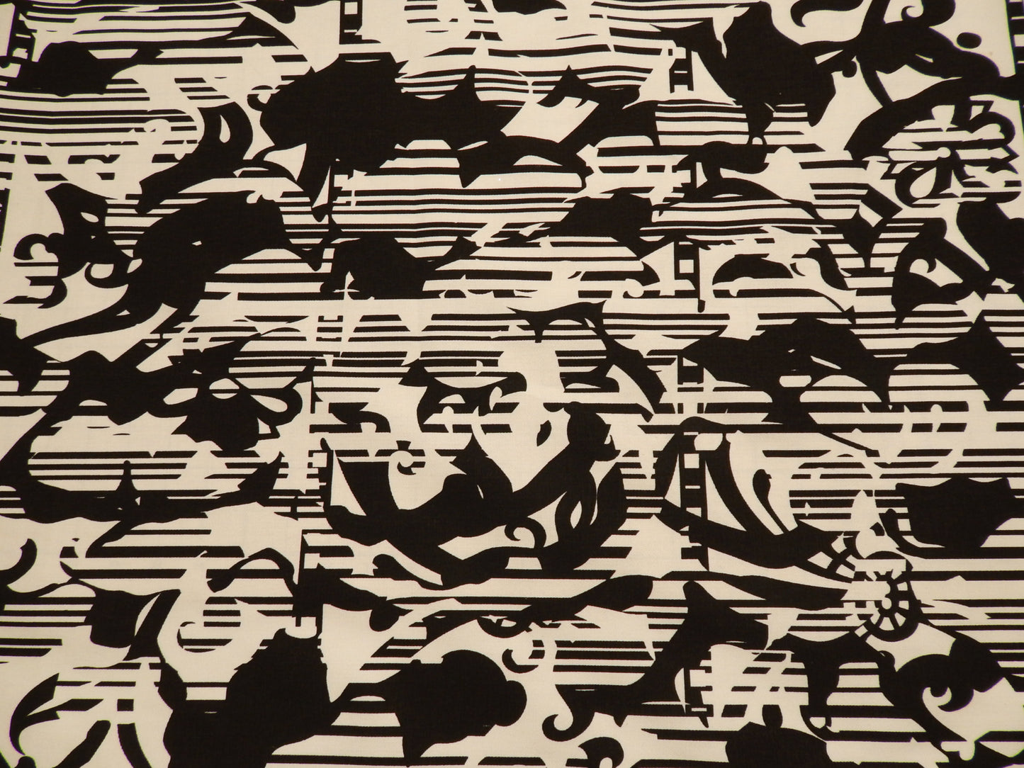Black and White Abstract Floral Cotton Canvas