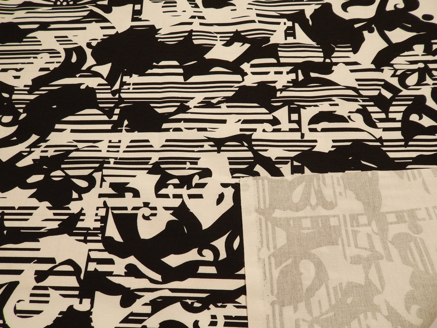 Black and White Abstract Floral Cotton Canvas