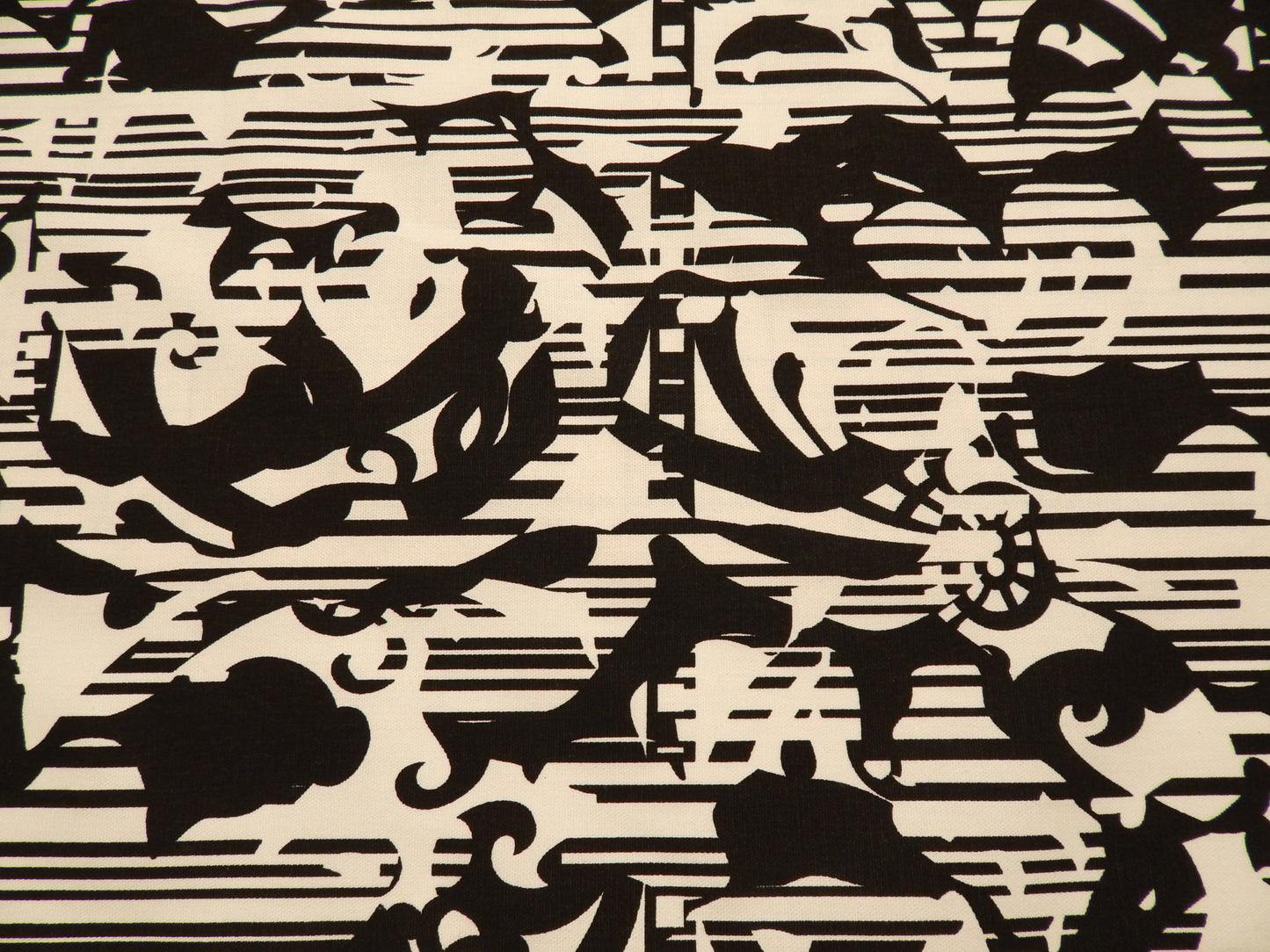 Black and White Abstract Floral Cotton Canvas