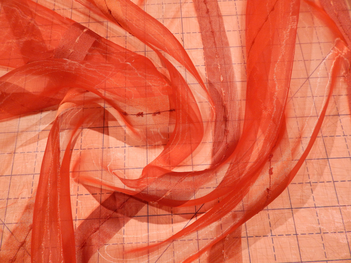 Red Ribbon Stripe Organza - 116"