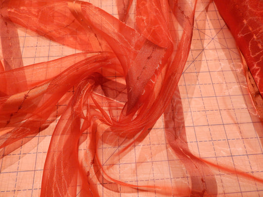 Red Ribbon Stripe Organza - 60"