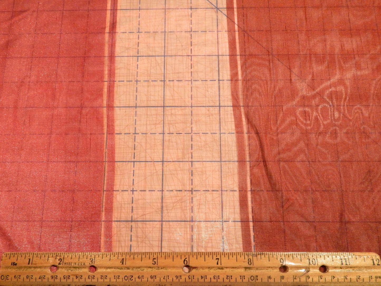 Maroon and Red Wide Stripe Organza