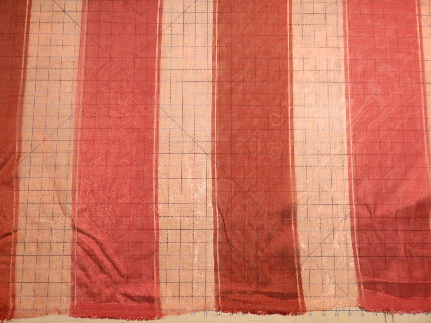 Maroon and Red Wide Stripe Organza