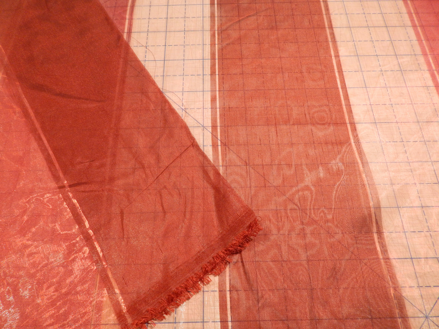 Maroon and Red Wide Stripe Organza