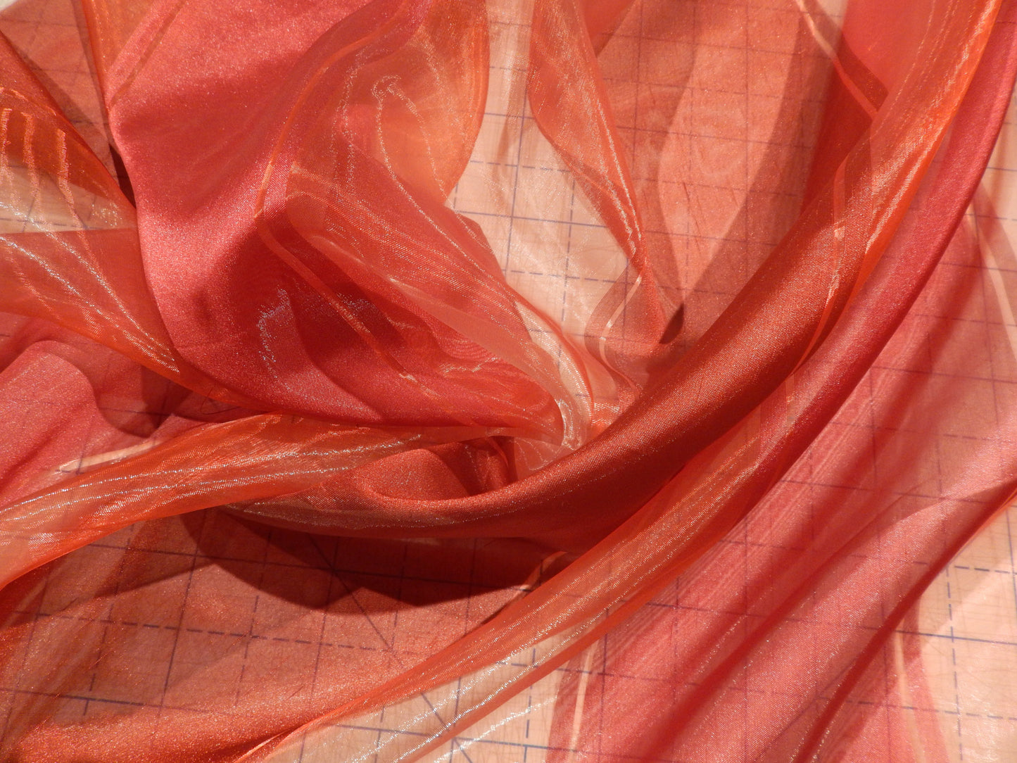 Maroon and Red Wide Stripe Organza