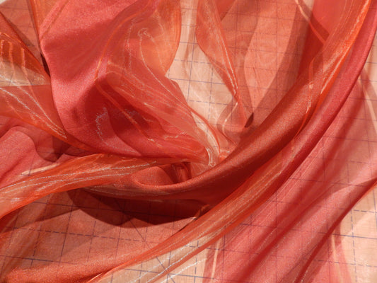 Maroon and Red Wide Stripe Organza