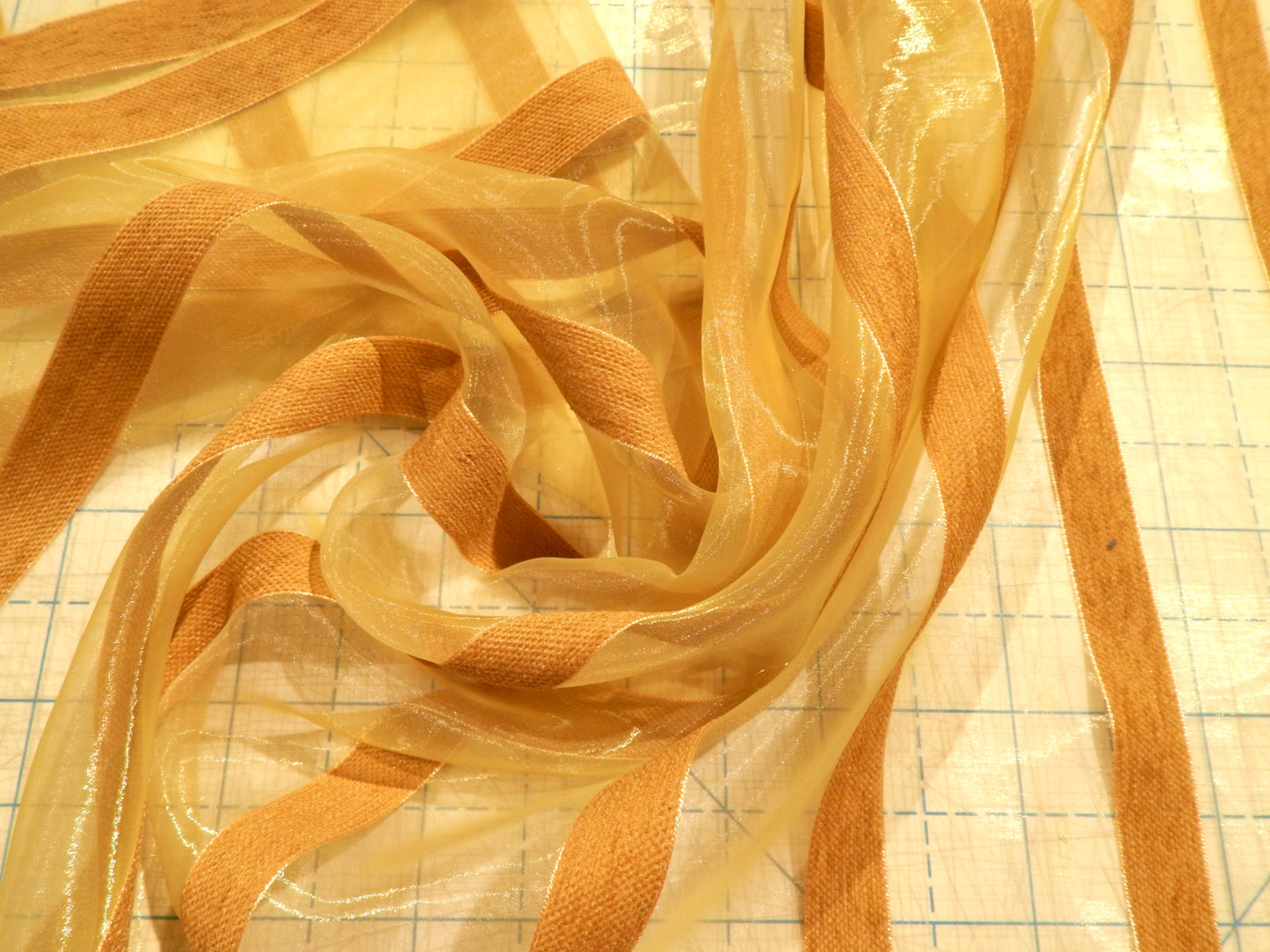 Gold Velvet Stripe Organza