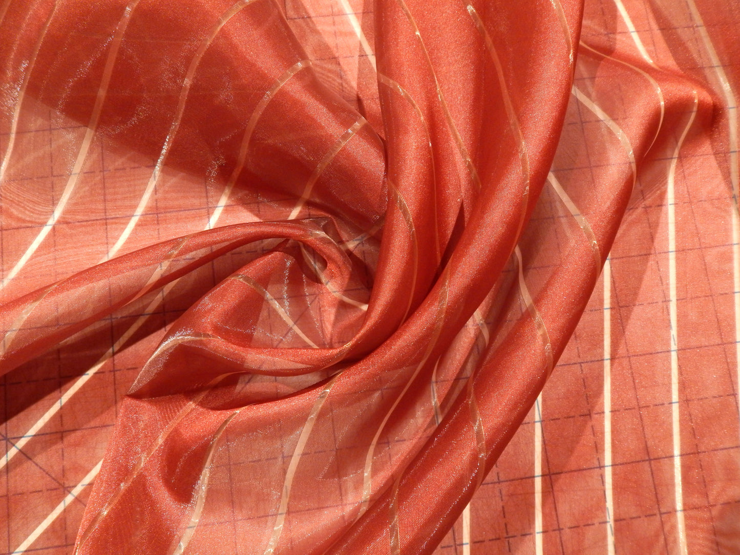Mulled Red and Gold Stripe Organza