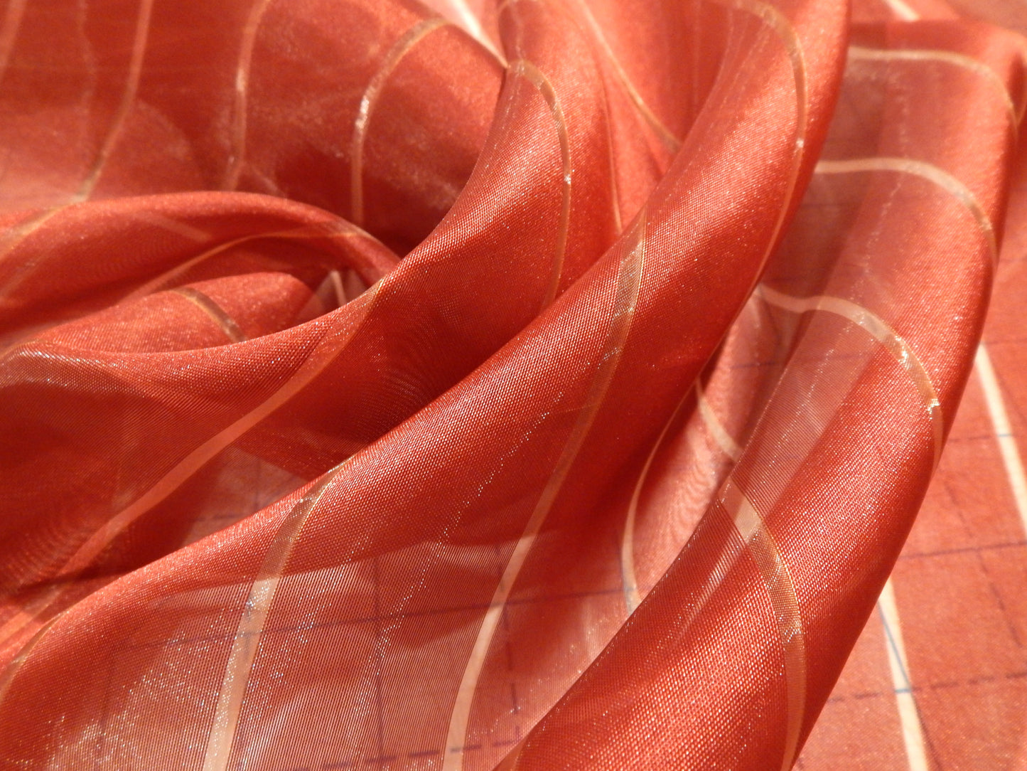 Mulled Red and Gold Stripe Organza