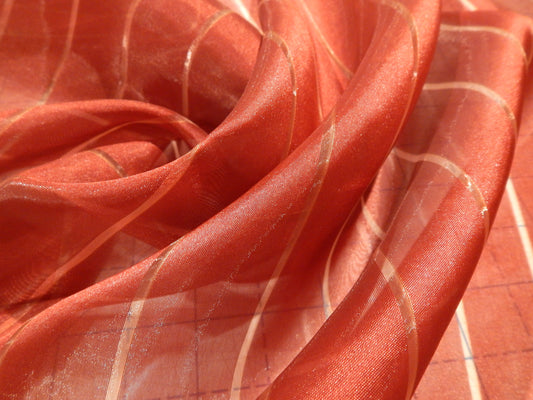 Mulled Red and Gold Stripe Organza