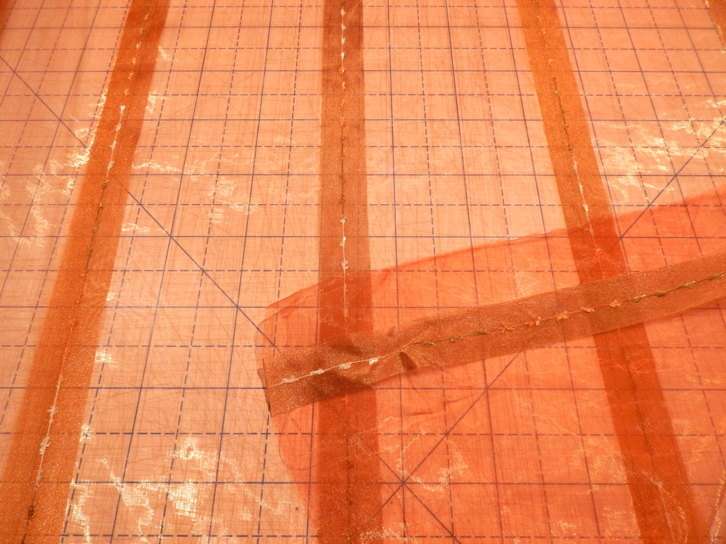 Scarlet Orange Ribbon Stripe Organza