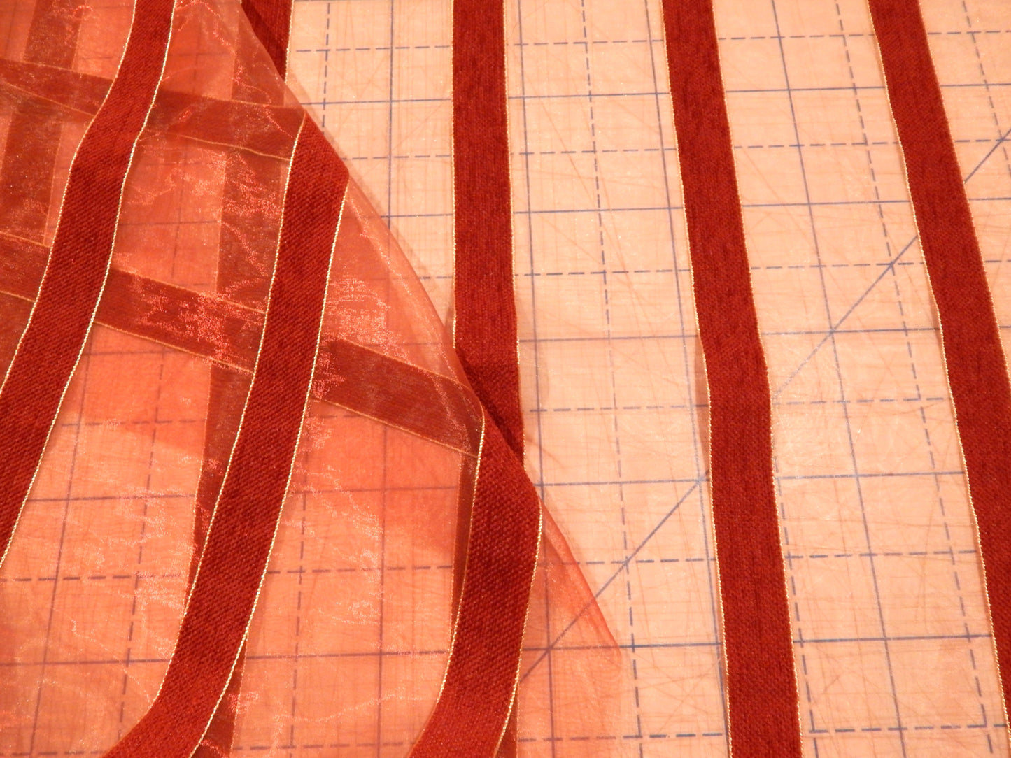 Red Velvet Stripe Organza - 114"