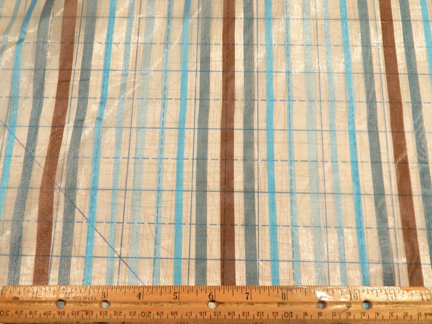 Blue & Brown Multi Stripes Organza - 114"