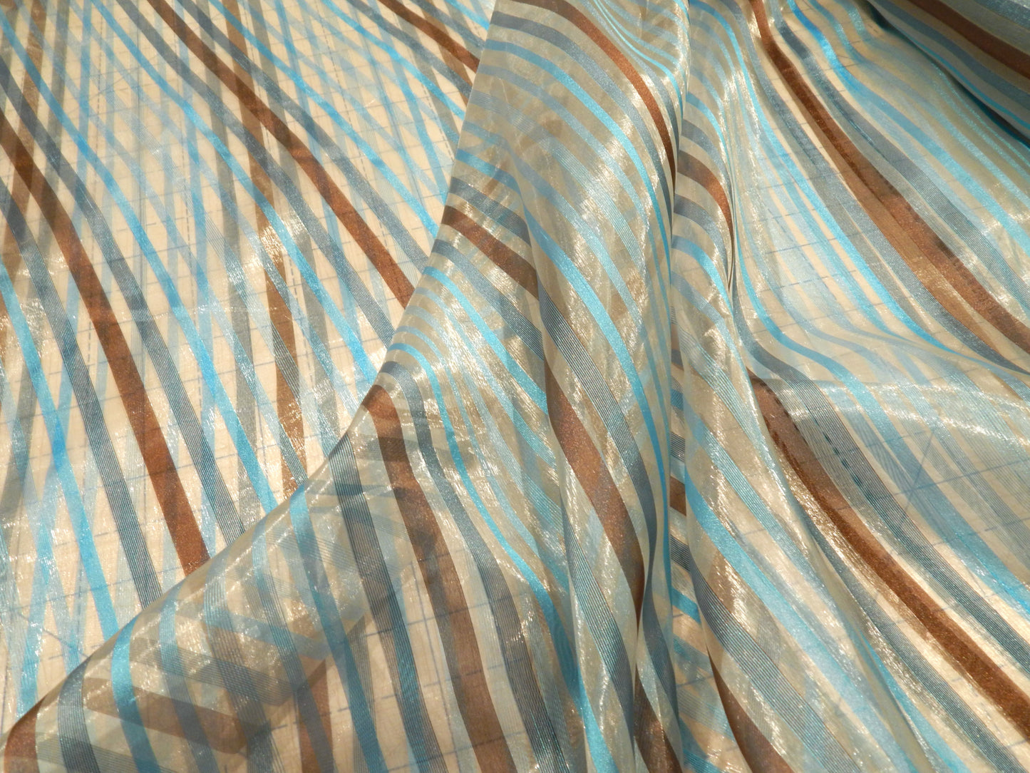 Blue & Brown Multi Stripes Organza - 114"