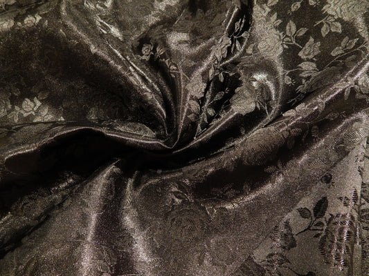 black on black rose satin jacquard fabric