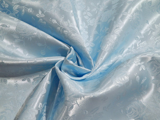 baby blue roses satin jacquard fabric