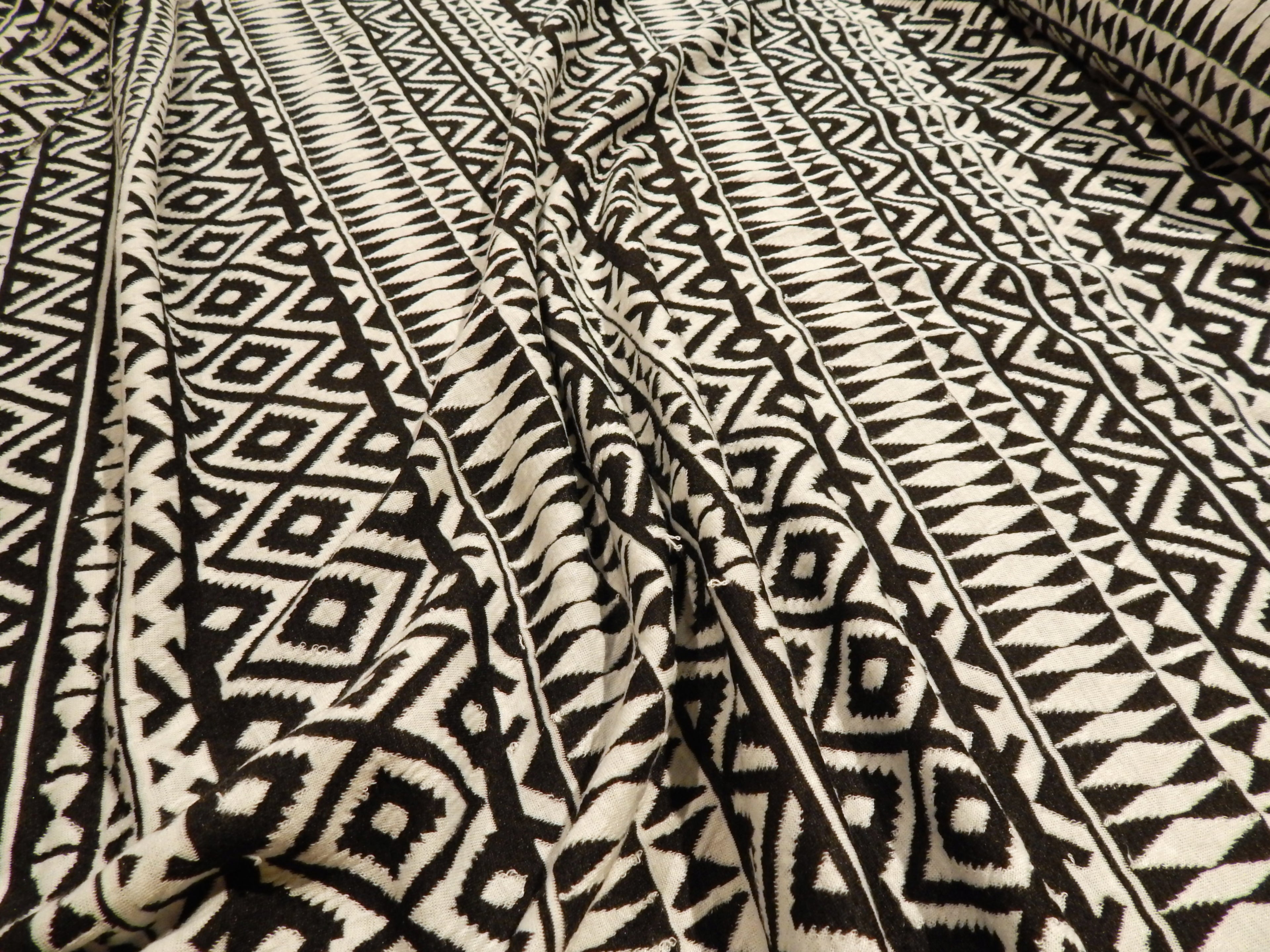 black and white Aztec geometric print deadstock knit fabric