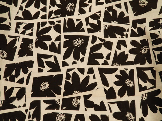 black and white floral abstract deadstock linen fabric