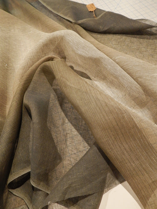 grey and olive ombre linen gauze deadstock fabric