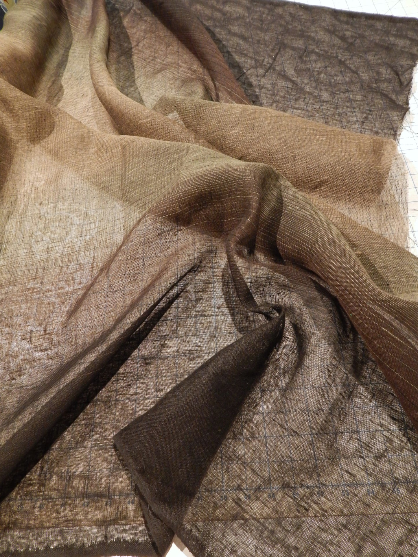 black and brown ombre linen gauze deadstock fabric