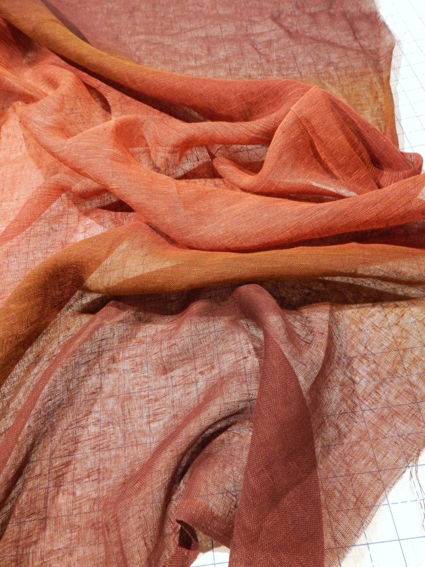 maroon rust and brown linen ombre stripe deadstock fabric