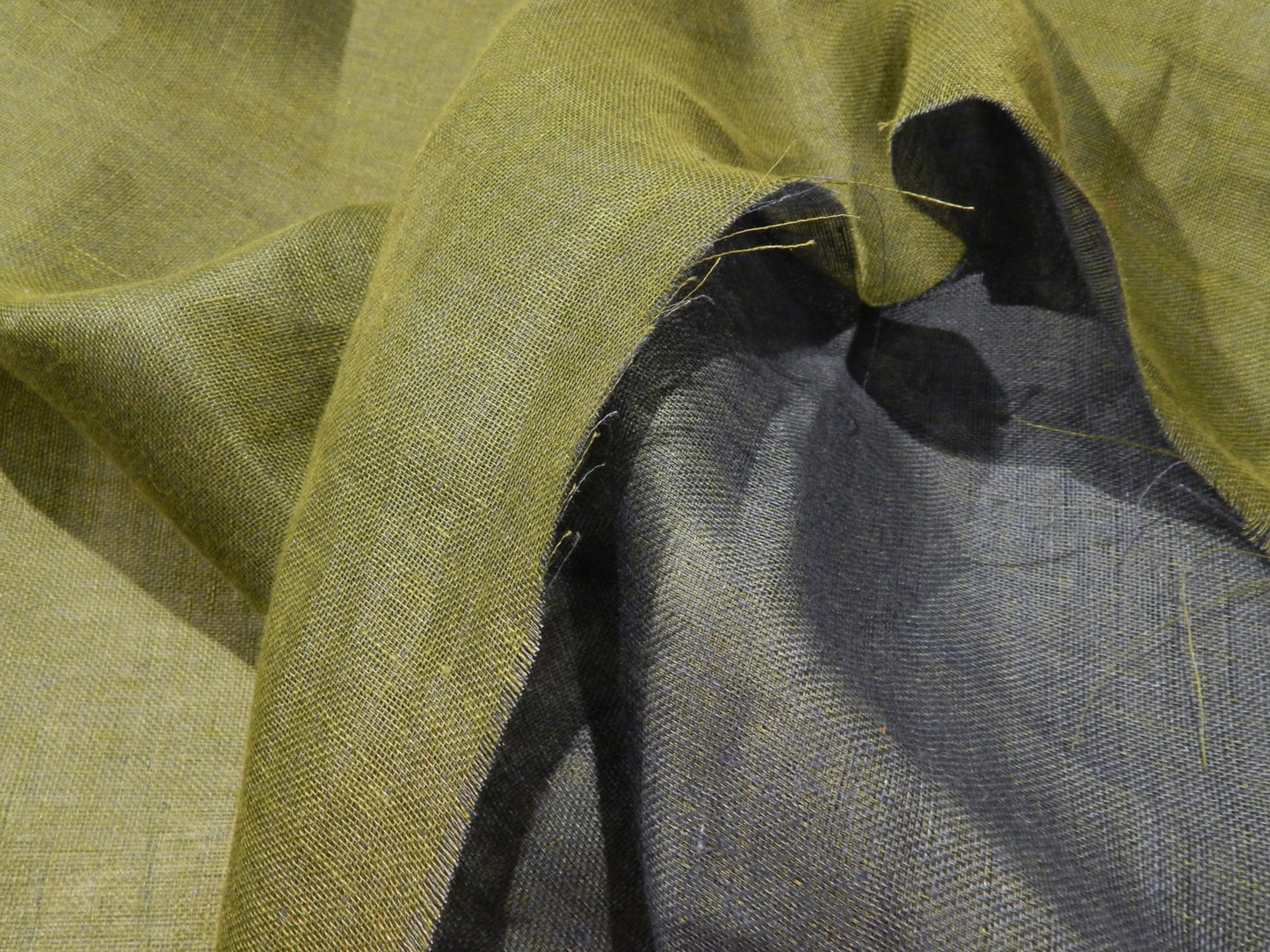 blue and green double faced linen gauze dual sided reversible deadstock linen fabric