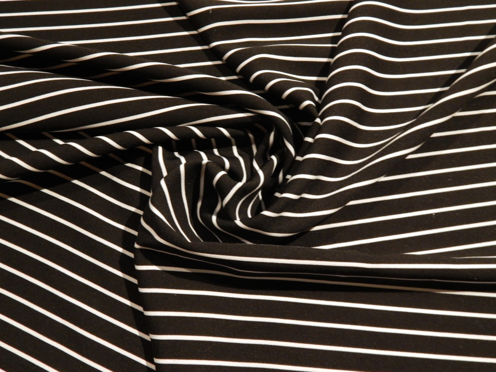 black and white stripe rayon challis deadstock fabric