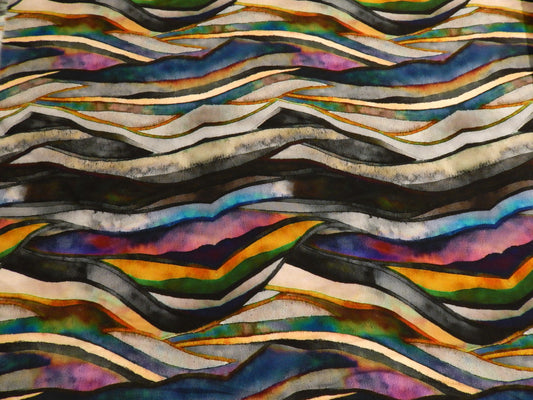 telio digital picasso jewels of seaweed print mountain sunset rayon challis fabric