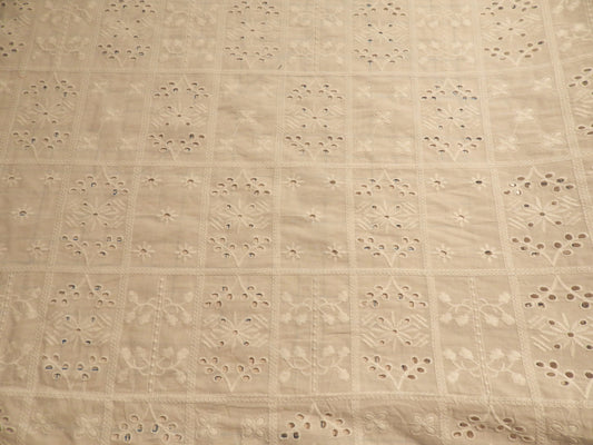 white cotton eyelet telio flower patch tile style embroidery fabric