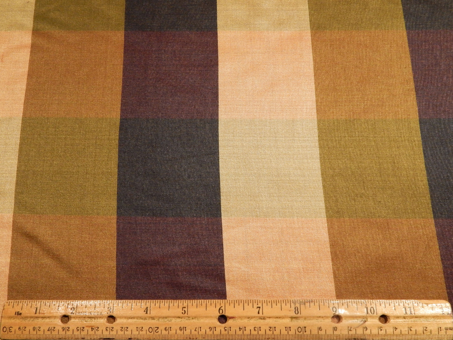 Olive, Burgundy, & Peach Silk Finish Cotton Plaid