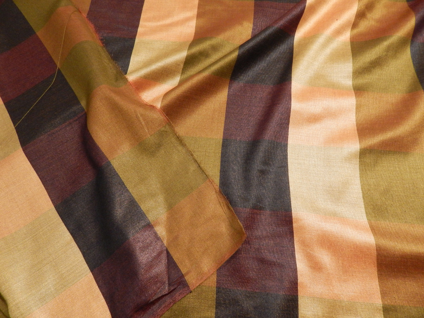 Olive, Burgundy, & Peach Silk Finish Cotton Plaid