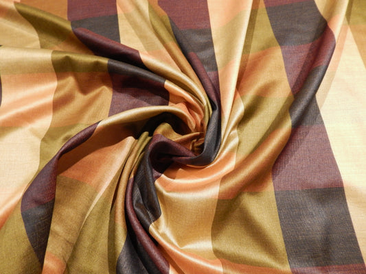 olive peach and burgundy silk finish cotton plaid buffalo plaid deadstock fabric