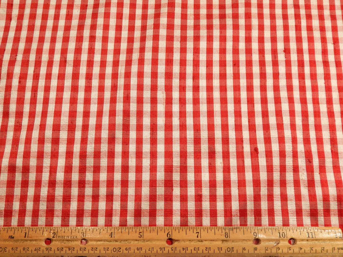 Red and White 1/4" Buffalo Check Plaid Silk Dupioni
