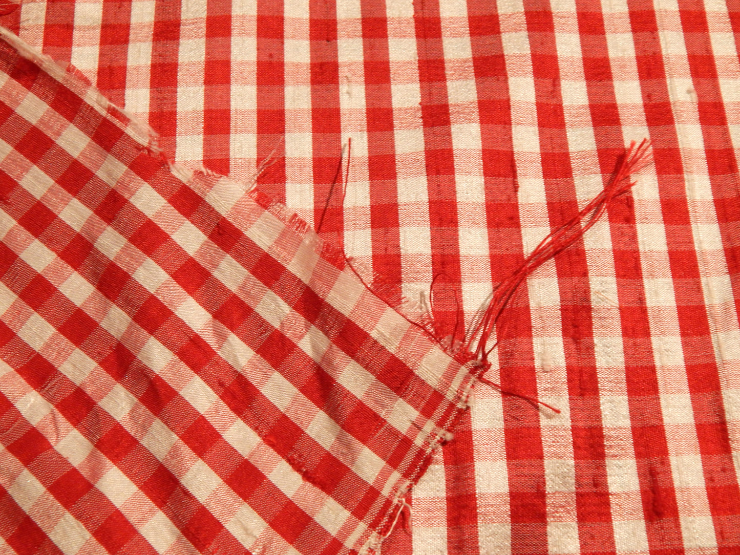 Red and White 1/4" Buffalo Check Plaid Silk Dupioni