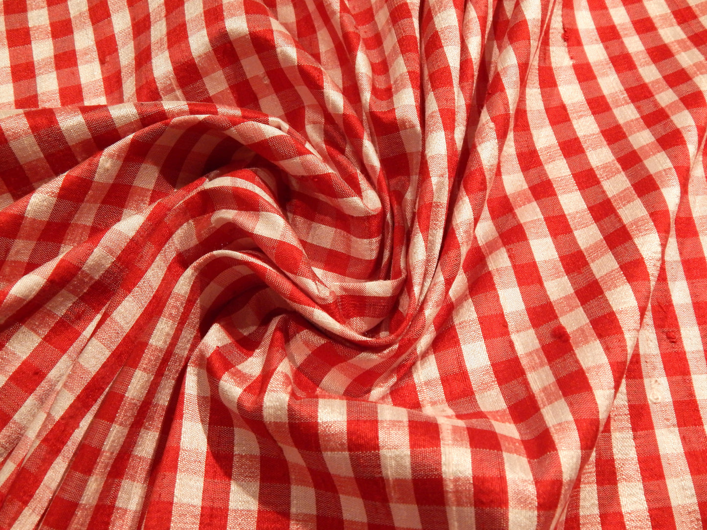 red and white buffalo plaid silk dupioni deadstock silk