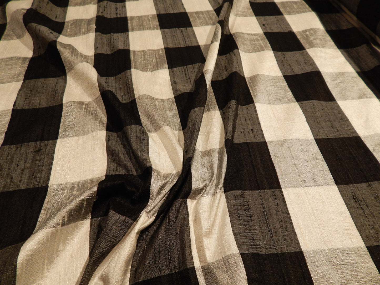 black and white and silver 100% silk dupioni fabric deadstock