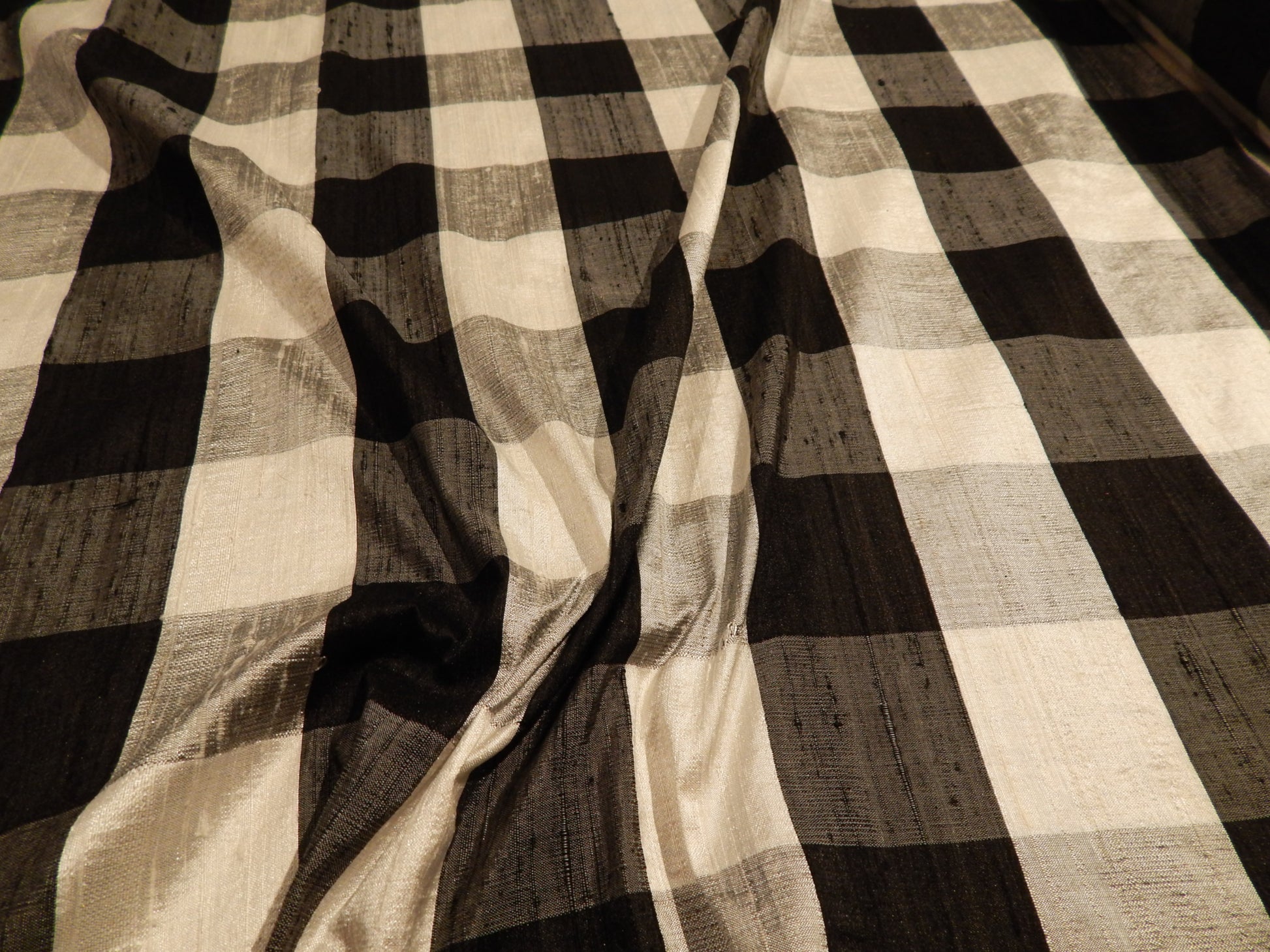 black and white and silver 100% silk dupioni fabric deadstock