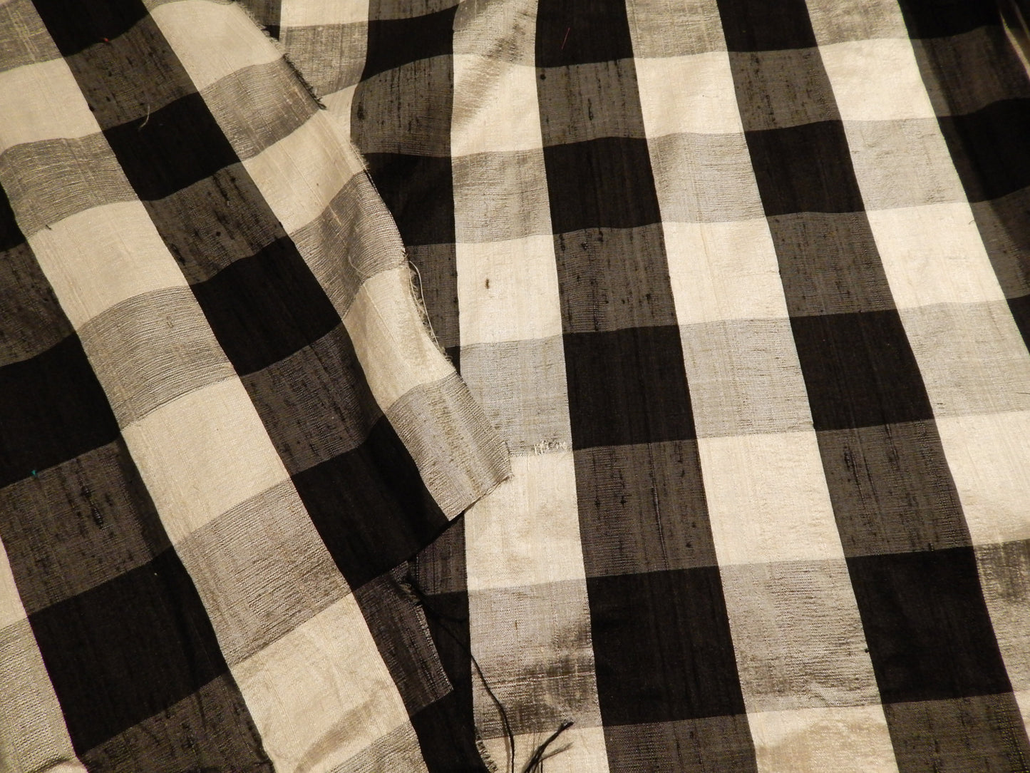 Black and White 1.5" Buffalo Plaid Silk Dupioni