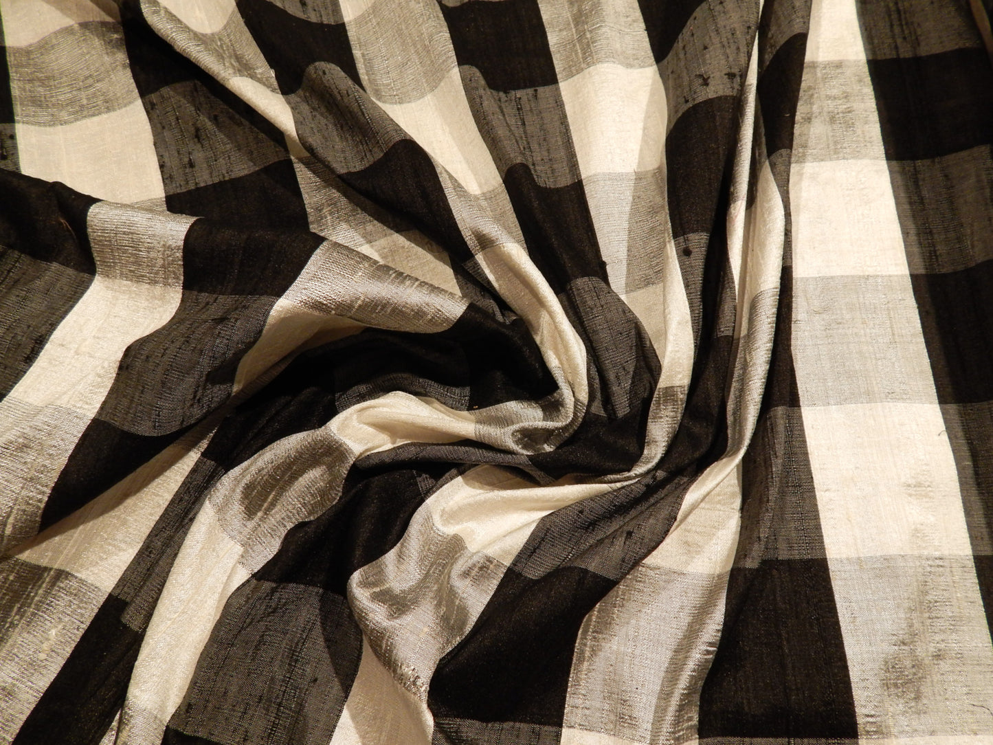 Black and White 1.5" Buffalo Plaid Silk Dupioni