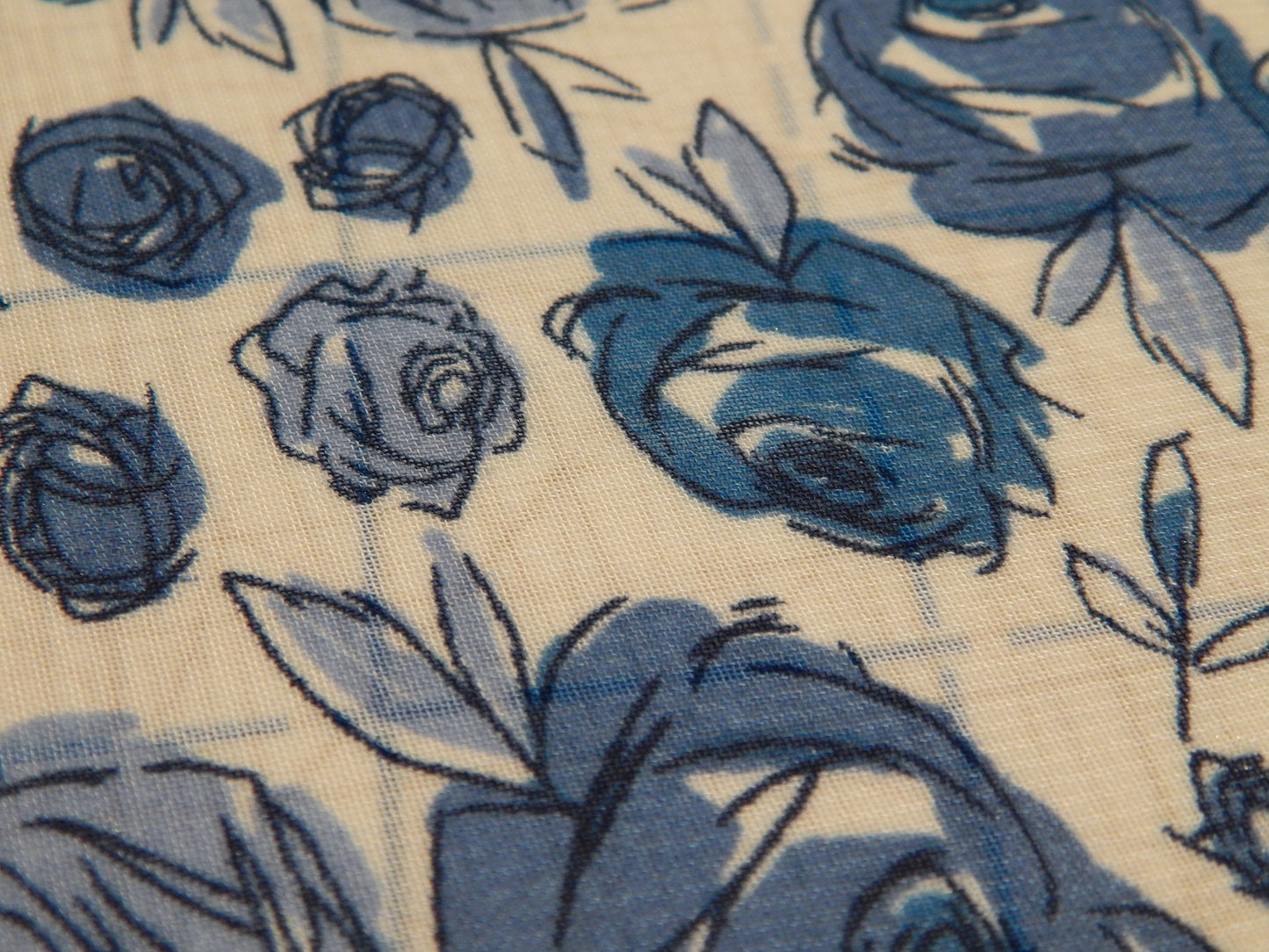 Blue and White Roses Chiffon