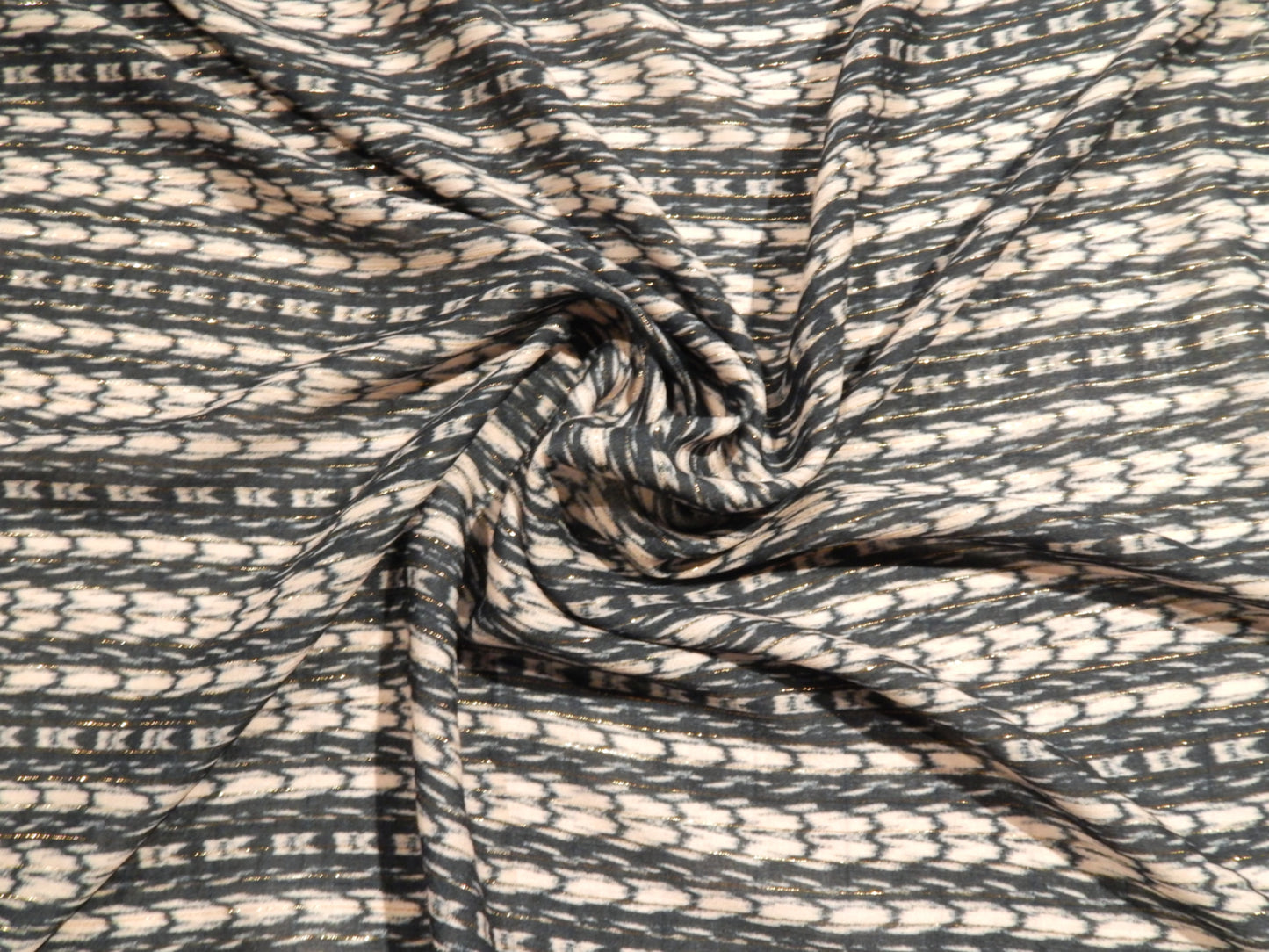 blue white and gold rayon chiffon abstract stripe deadstock fabric