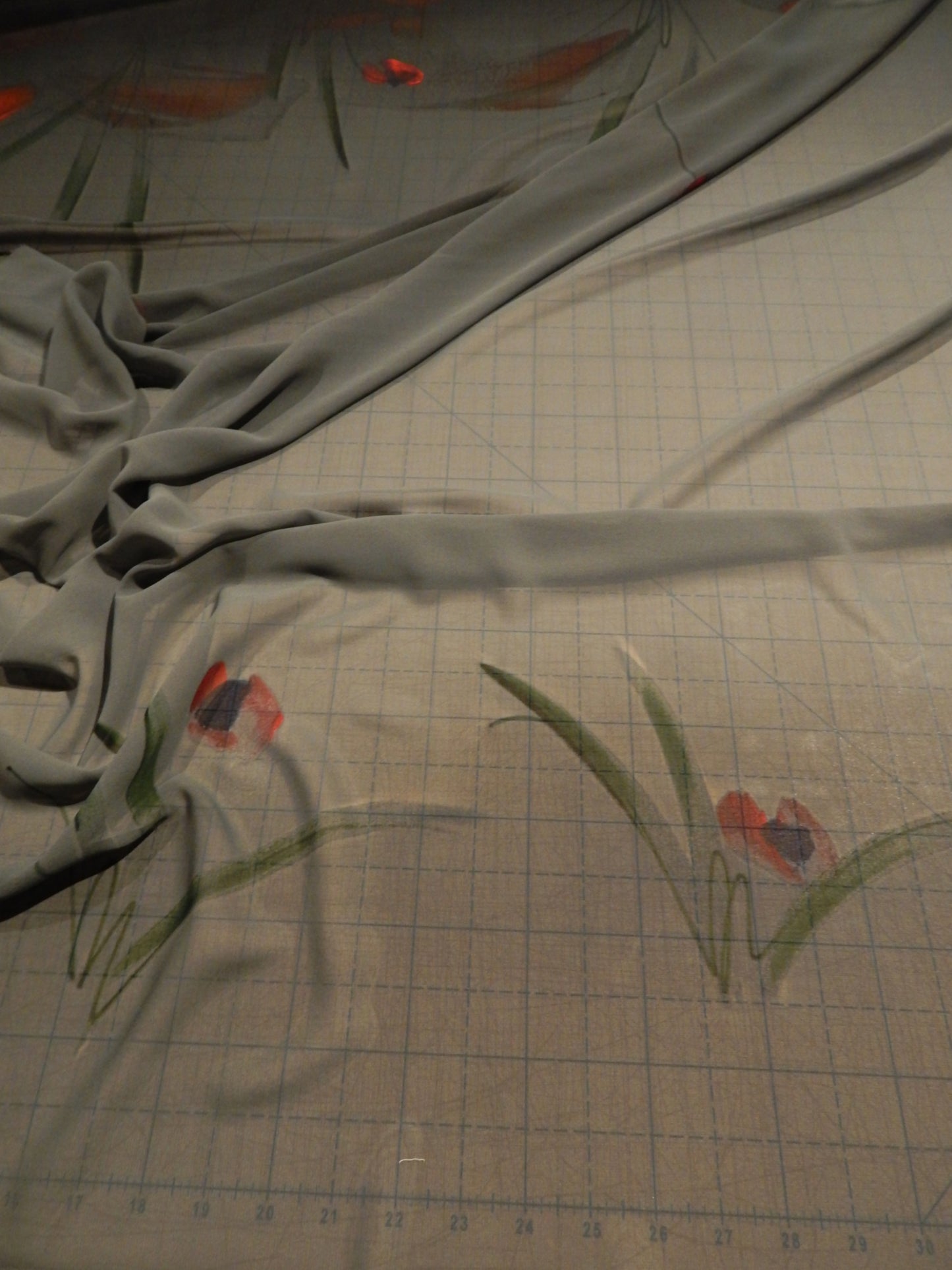 Modern Gray & Maroon Tulip Print Chiffon