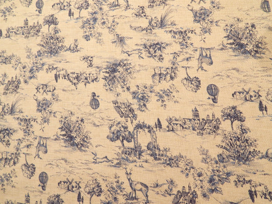 Blue and Ivory Toile - Kokka Vintage Style Dobby