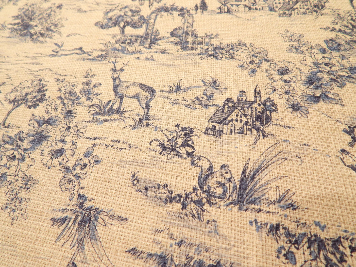 Blue and Ivory Toile - Kokka Vintage Style Dobby