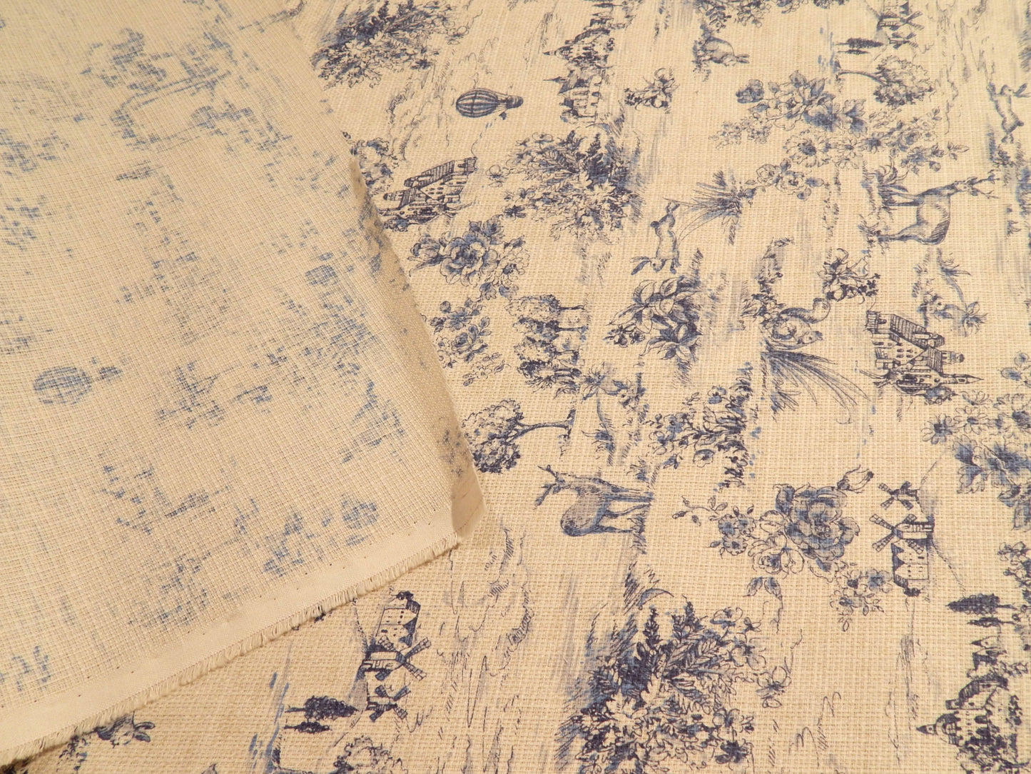 Blue and Ivory Toile - Kokka Vintage Style Dobby