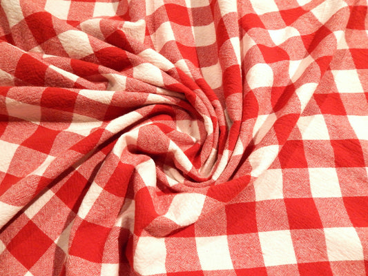 red and white 1" gingham telio organic cotton checkered yarn dyed fabric