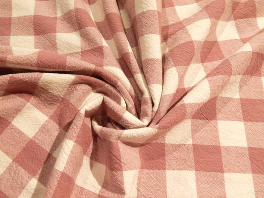 mauve pink rose and white  1" gingham telio organic cotton checkered yarn dyed fabric