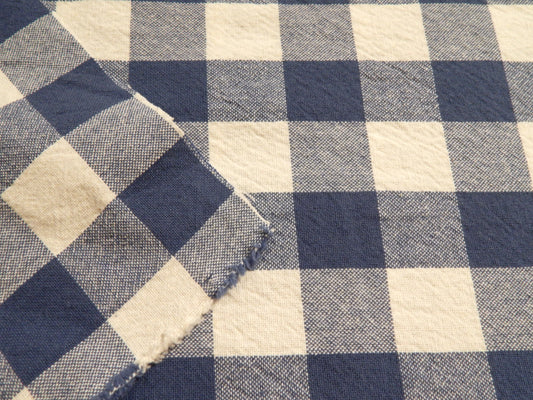 100% Organic Cotton Denim Blue and Natural 1" Gingham - Telio