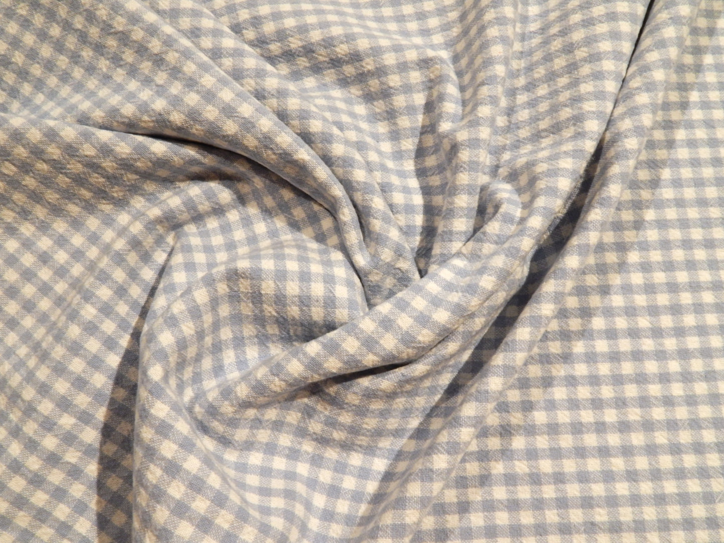 light blue and white 1/4" gingham telio organic cotton checkered yarn dyed fabric